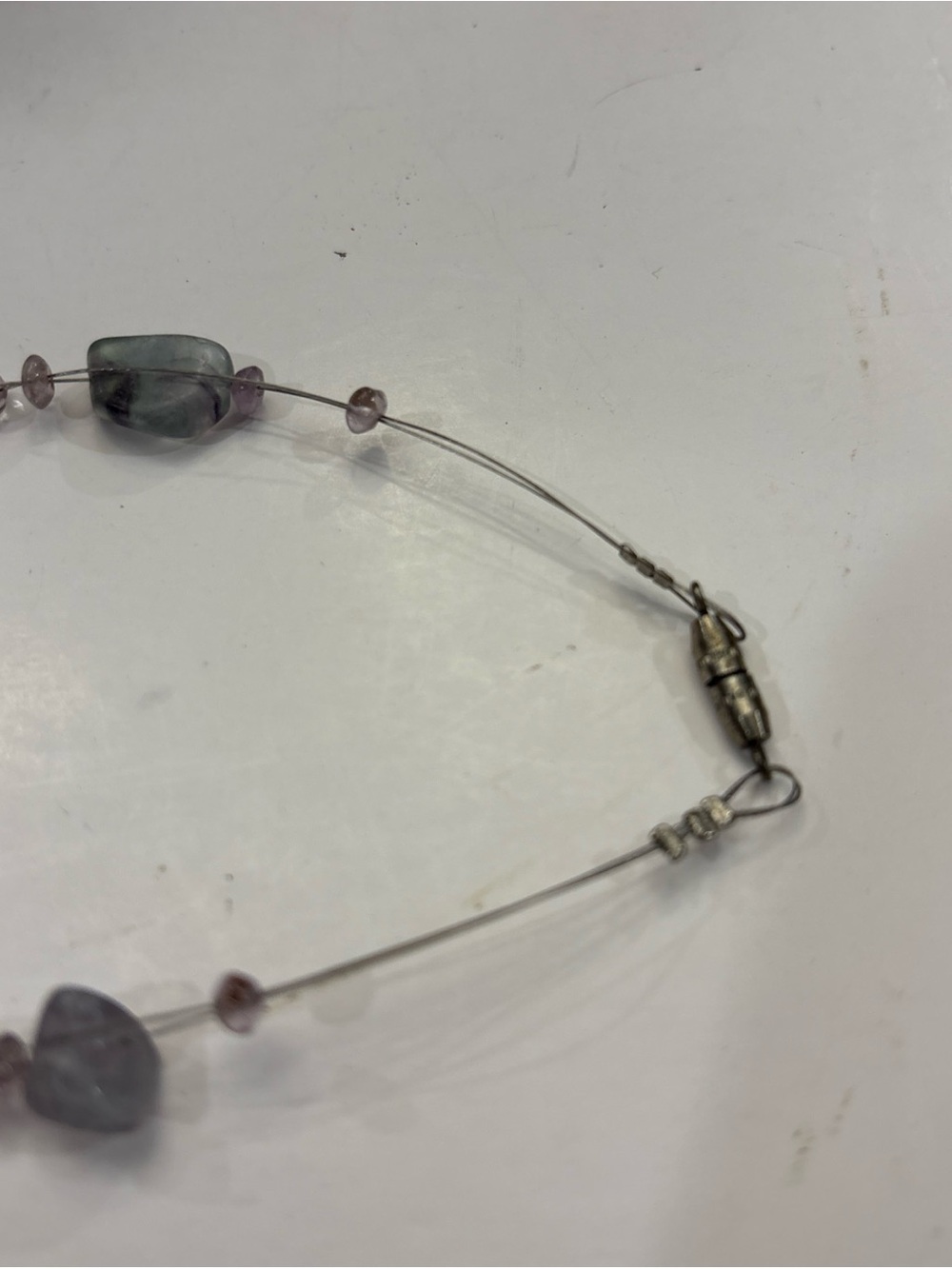 Amethyst and Fluorite Chip Beaded Necklace Handmade - Picture 3 of 4